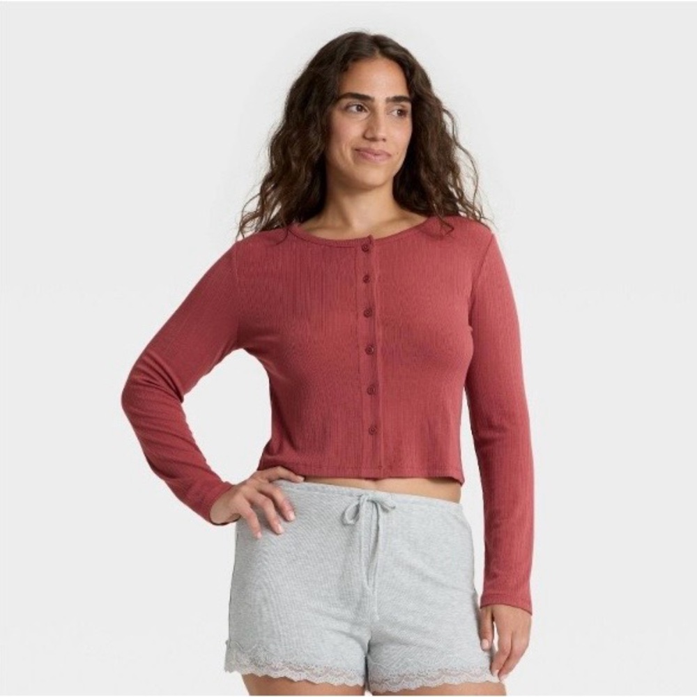 NWT Auden Women's Ribbed Pajama Cardigan- Rose Pink (M)